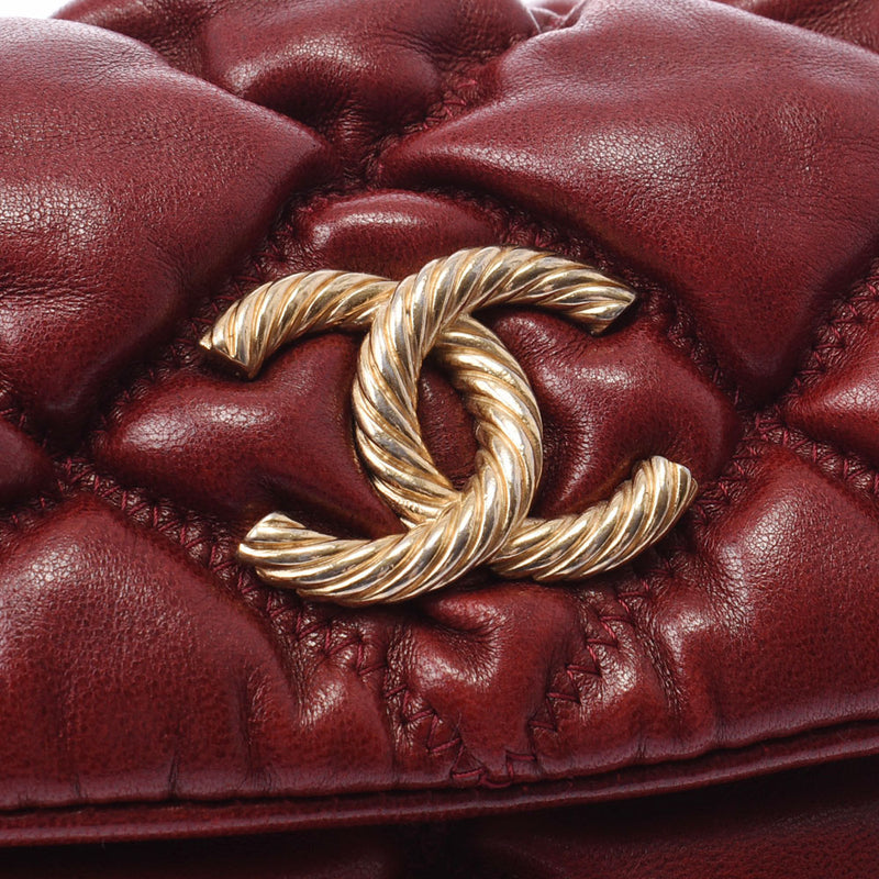 Chanel Chanel Bubble Quilt Chain Bag Red Tea Gold Bracket Ladies Lambskin Shoulder Bag B Rank Used Silgrin