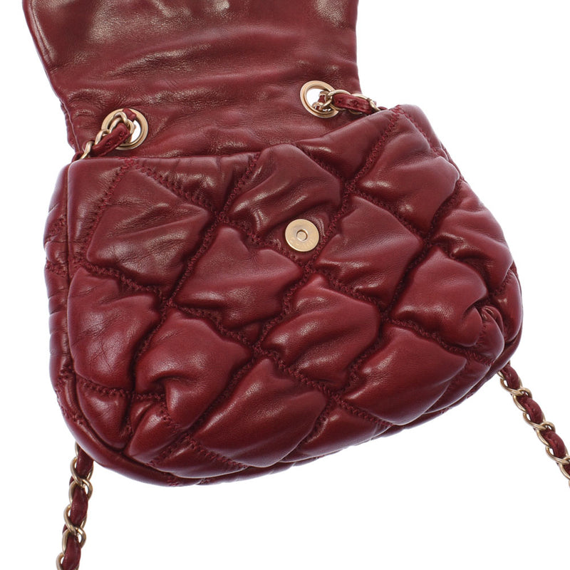 Chanel Chanel Bubble Quilt Chain Bag Red Tea Gold Bracket Ladies Lambskin Shoulder Bag B Rank Used Silgrin