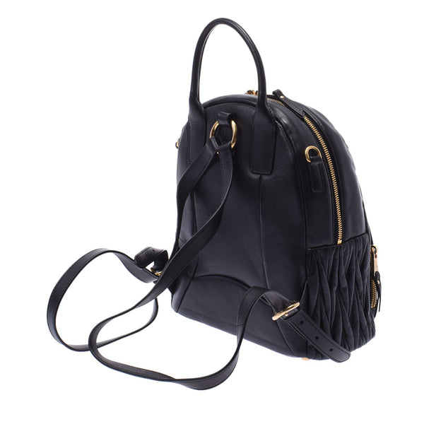 Miumiu Miu Miu Materasse Black 5BZ022女士皮革Rucks·Day Pack A-Rank使用Silgrin