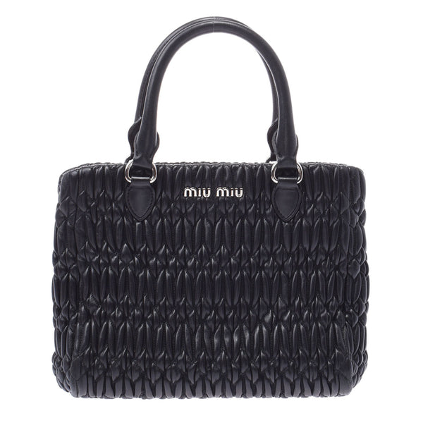 MIUMIU Miu Miu Materasasse 2way Bag Black Silver Bracket Ladies Leather Handbags AB Rank Used Silgrin