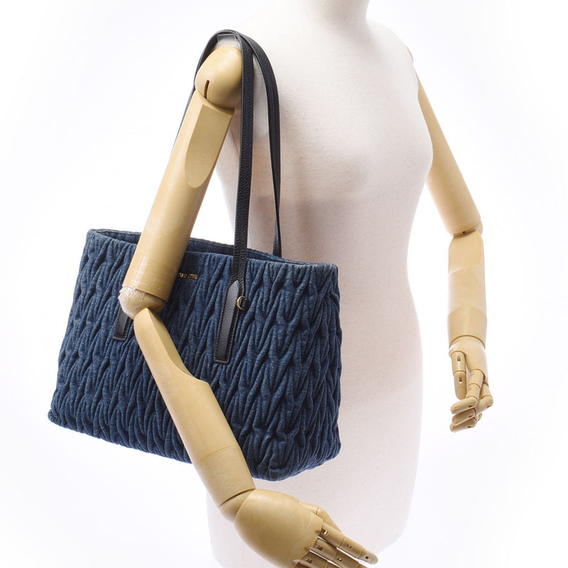 Miumiu Miu Miu Matelase Blue / Black 5BG029 Women's Denim / Leather Tote Bag AB Rank Used Silgrin