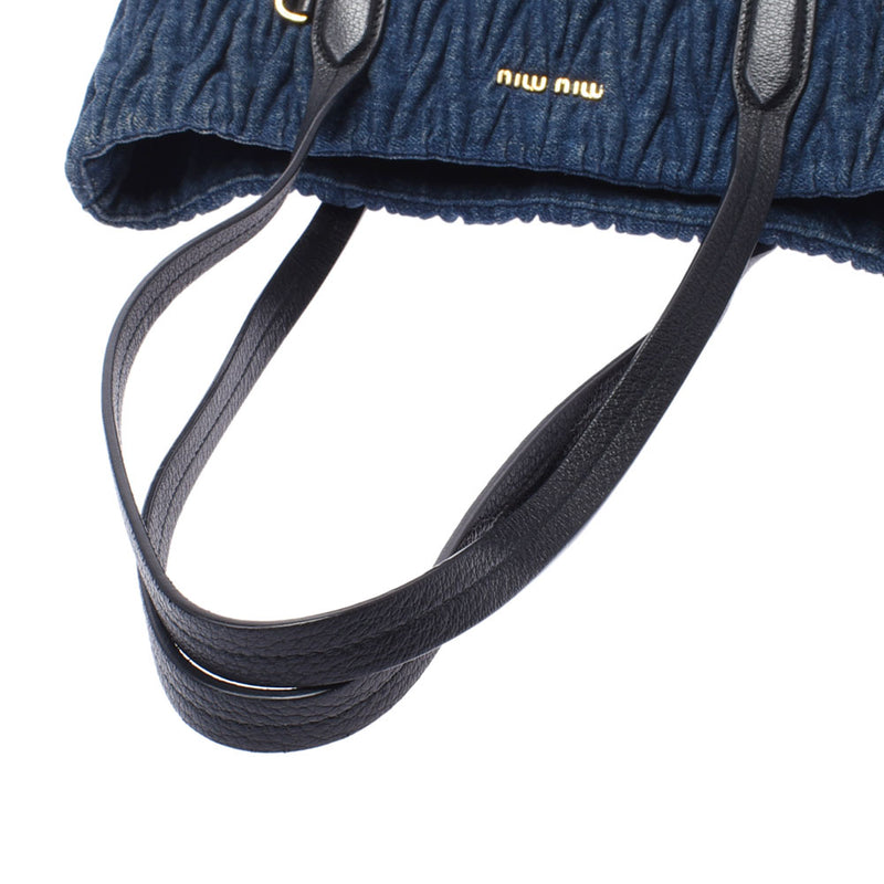 Miumiu Miu Miu Matelase Blue / Black 5BG029 Women's Denim / Leather Tote Bag AB Rank Used Silgrin