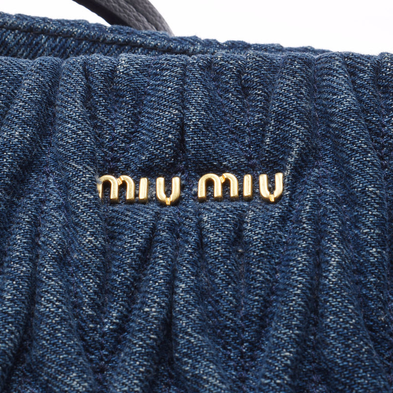 Miumiu Miu Miu Matelase Blue / Black 5BG029 Women's Denim / Leather Tote Bag AB Rank Used Silgrin