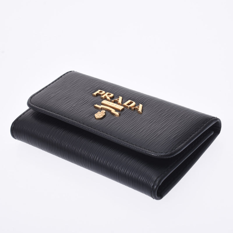 Logo Leather Key Pouch in Black - Prada