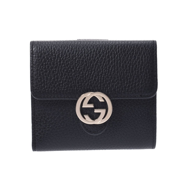 GUCCI Gucci GG Interlocking Compact Wallet Outlet Black 615525 Women's Leather Two Folded Wallet Unused Silgrin