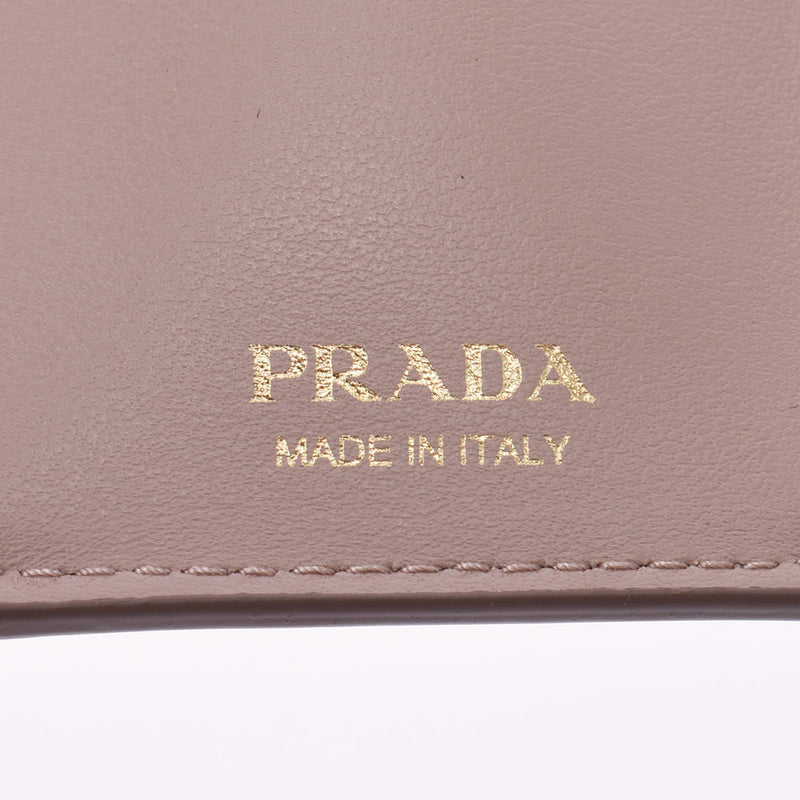 Prada Prada Compact Wallet Outlet Pink Beige 1 MH021 Unisex Leather Three Folded Wallets Unused Silgrin