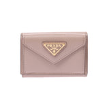 Prada Prada Compact Wallet Outlet Pink Beige 1 MH021 Unisex Leather Three Folded Wallets Unused Silgrin