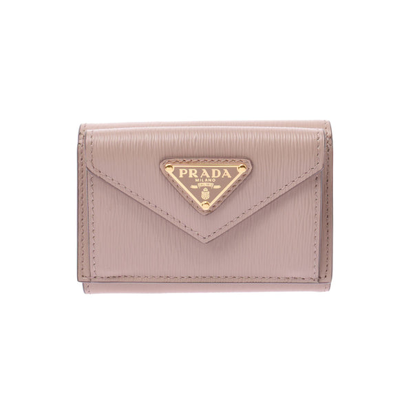 Prada Prada Compact Wallet Outlet Pink Beige 1 MH021 Unisex Leather Three Folded Wallets Unused Silgrin