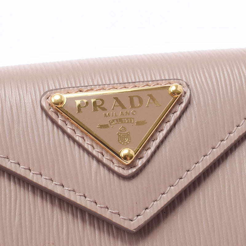 Prada Prada Compact Wallet Outlet Pink Beige 1 MH021 Unisex Leather Three Folded Wallets Unused Silgrin