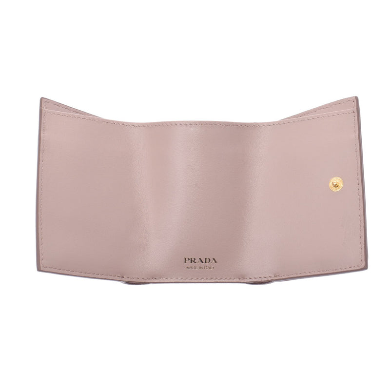 Prada Prada Compact Wallet Outlet Pink Beige 1 MH021 Unisex Leather Three Folded Wallets Unused Silgrin