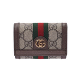 GUCCI Gucci Compact Wallet Offidia Beige / Tea 644334 Women's GG Sprim Canvas Leather Three Folded Wallet Unused Silgrin