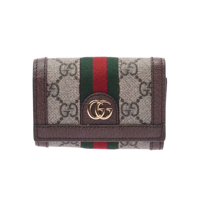 GUCCI Gucci Compact Wallet Offidia Beige / Tea 644334 Women's GG Sprim Canvas Leather Three Folded Wallet Unused Silgrin