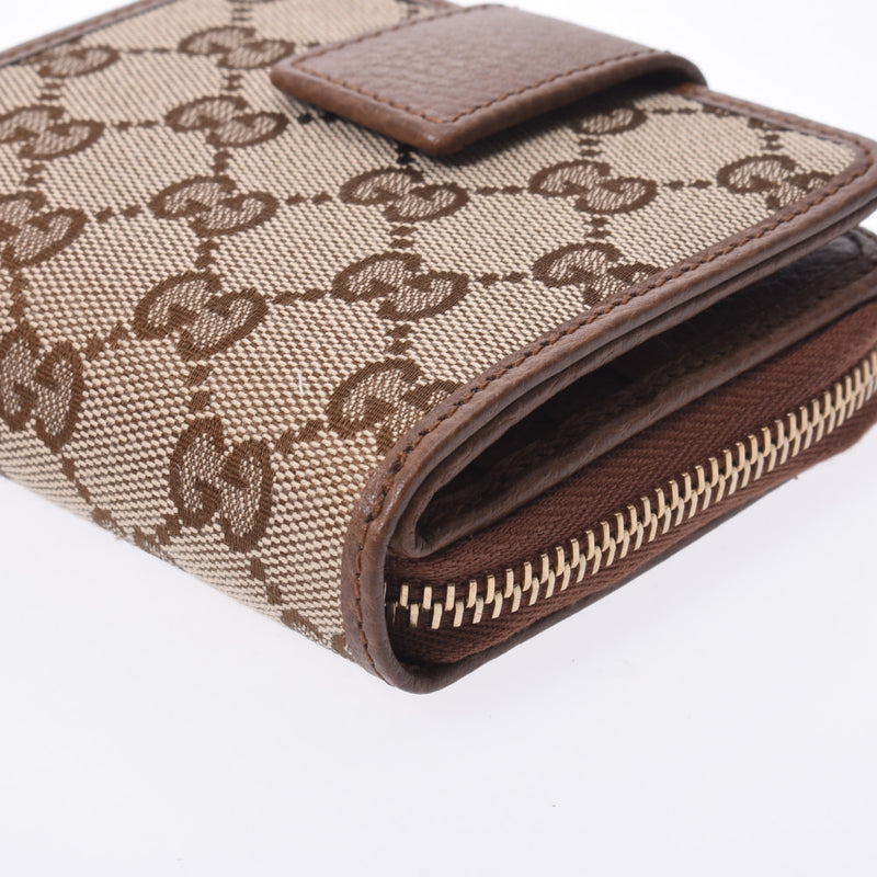 Gucci Gucci GG图案紧凑型钱包出口米色/棕色346056男女皆宜的GG帆布皮革两折钱包未使用的SILGRIN