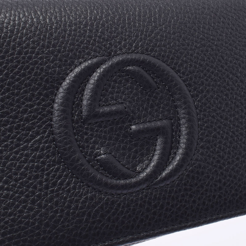 Gucci Gucci GG Logo链条钱包插座黑金支架598211女士皮革单肩包未使用的Silgrin