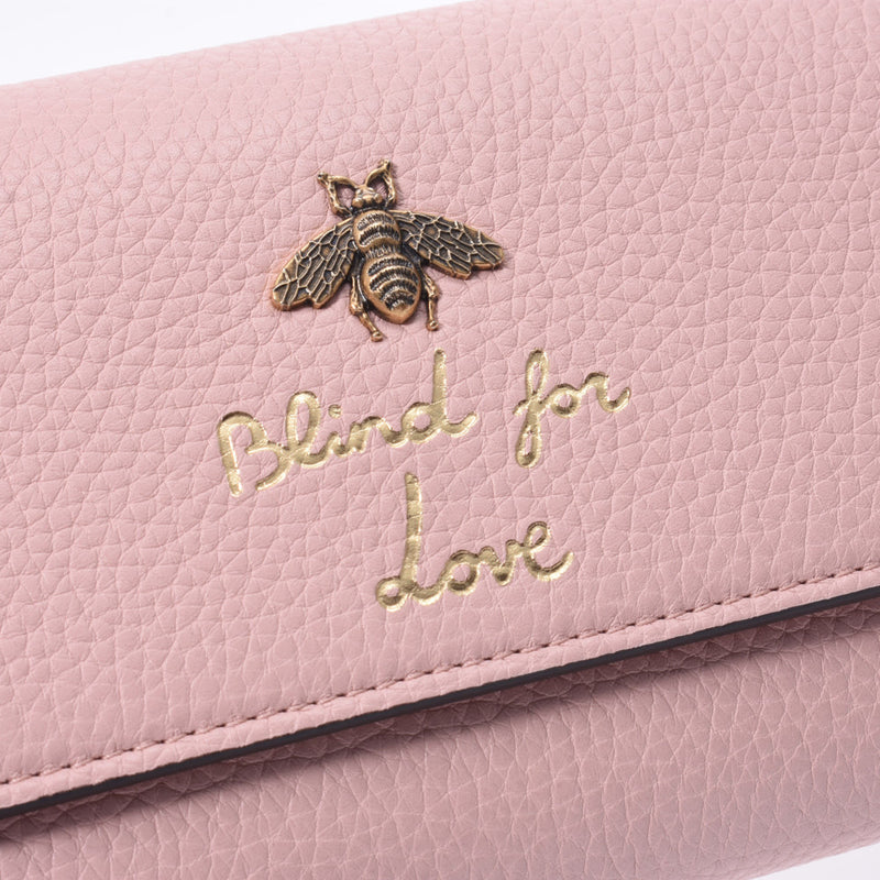 Gucci Gucci蜂蜜蜂/蜜蜂粉红色仿古金支架454070女式皮革长钱包未使用的Silgrin