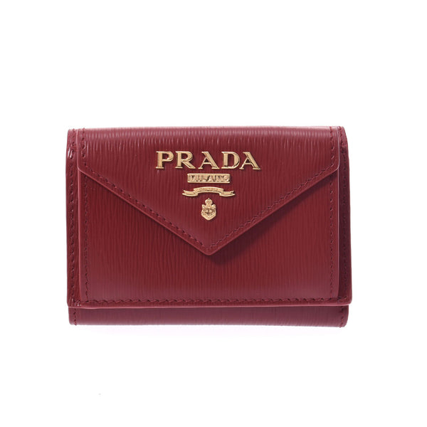 PRADA プラダ コンパクトウォレット アウトレット 赤 1MH021 ユニセックス レザー 三つ折り財布 未使用 銀蔵