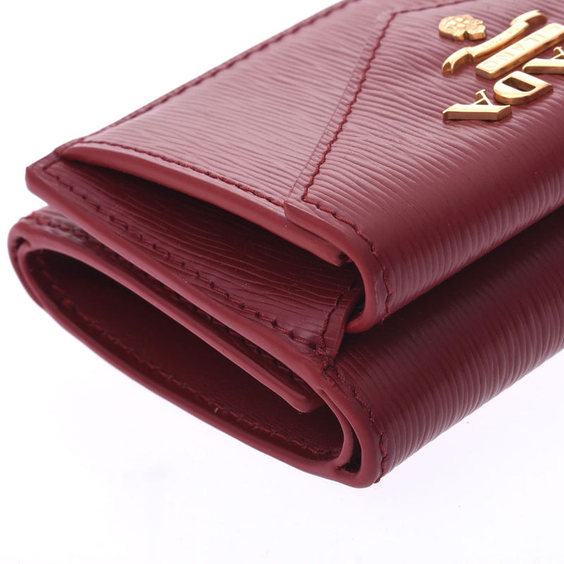 普拉达普拉达紧凑型钱包出口红1 MH021男女皆宜皮革三折钱包未使用的硅胶