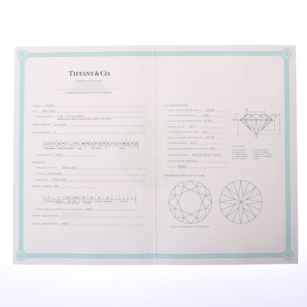 Tiffany＆Co。Tiffany Harmony Diamond 0.23CT G-VS1-3EX 11女士PT950 Platinum Ring / ring A等级二手Ginzo