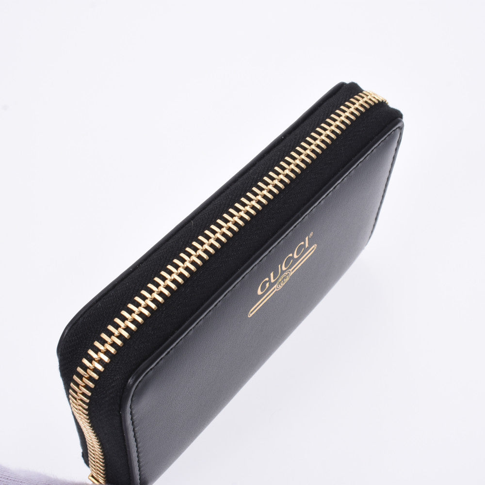 グッチ小銭入れ 黒 ゴールド金具 ユニセックス レザー コインケース