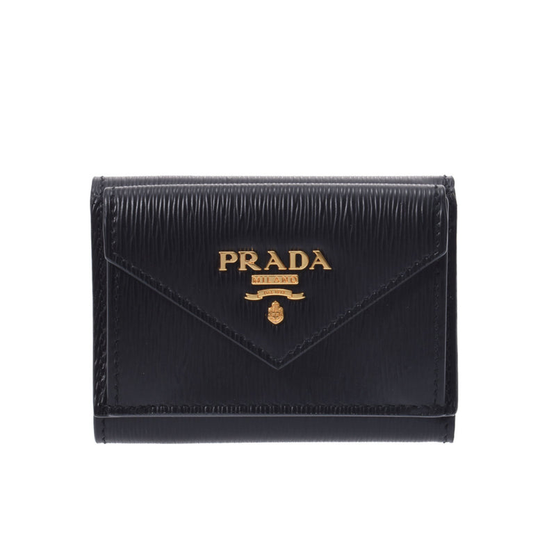 PRADA プラダ コンパクトウォレット アウトレット 黒 ゴールド金具 1MH021 ユニセックス レザー 三つ折り財布 未使用 銀蔵