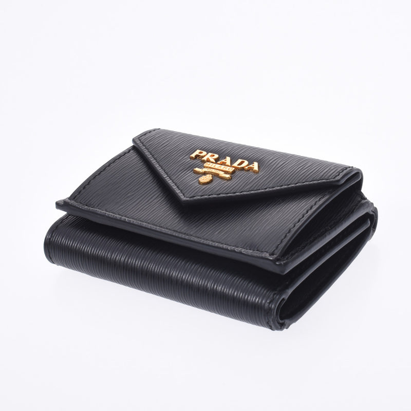 PRADA Prada Compact Wallet Outlet Black Gold Bracket 1 MH021 Unisex Leather Three-fold wallet Unused Silgrin