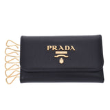PRADA Prada 6 Layer Case Outlet Black Gold Bracket 1PG222 Unisex Leather Key Case Unused Silgrin