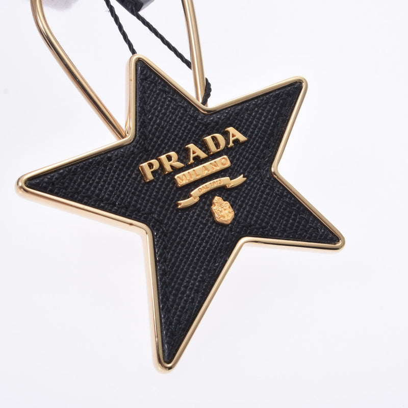 プラダ星型 キーリング 黒 ゴールド金具 ユニセックス キーホルダー 