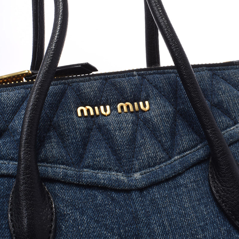 Miumiu miu miu骑自行车的人2way蓝色/黑色rn1032女士牛仔皮革手提包ab排名使用Silgrin
