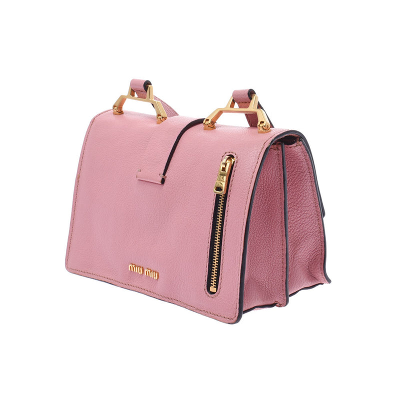 Miumiu Miu Miu Madras Pink Gold Bracket RT0609 Women's Leather Shoulder Bag AB Rank Used Silgrin
