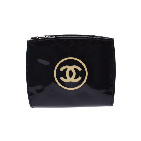 Chanel Chanel Makeup L-Shaped Fastener Wallet Compact Wallet Black Silver Fittings Ladies Enamel Folded Wallet B Rank Used Silgrin