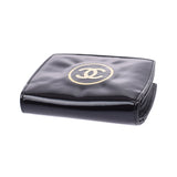 Chanel Chanel Makeup L-Shaped Fastener Wallet Compact Wallet Black Silver Fittings Ladies Enamel Folded Wallet B Rank Used Silgrin