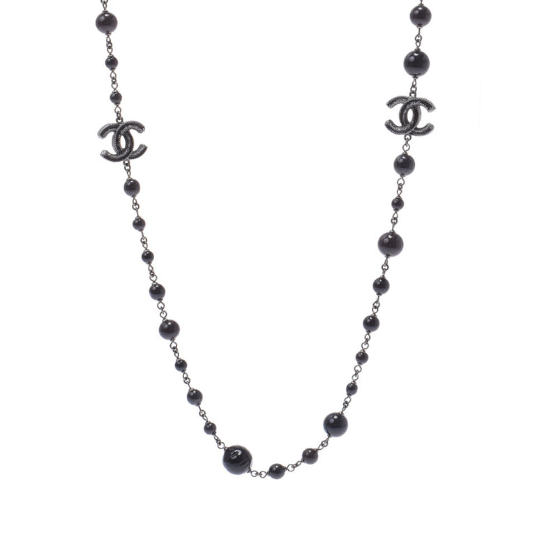 CHANEL Chanel Coco Mark Long Necklace 12 Years Black Ladies Fake Pearl Necklace A Rank used Ginzo
