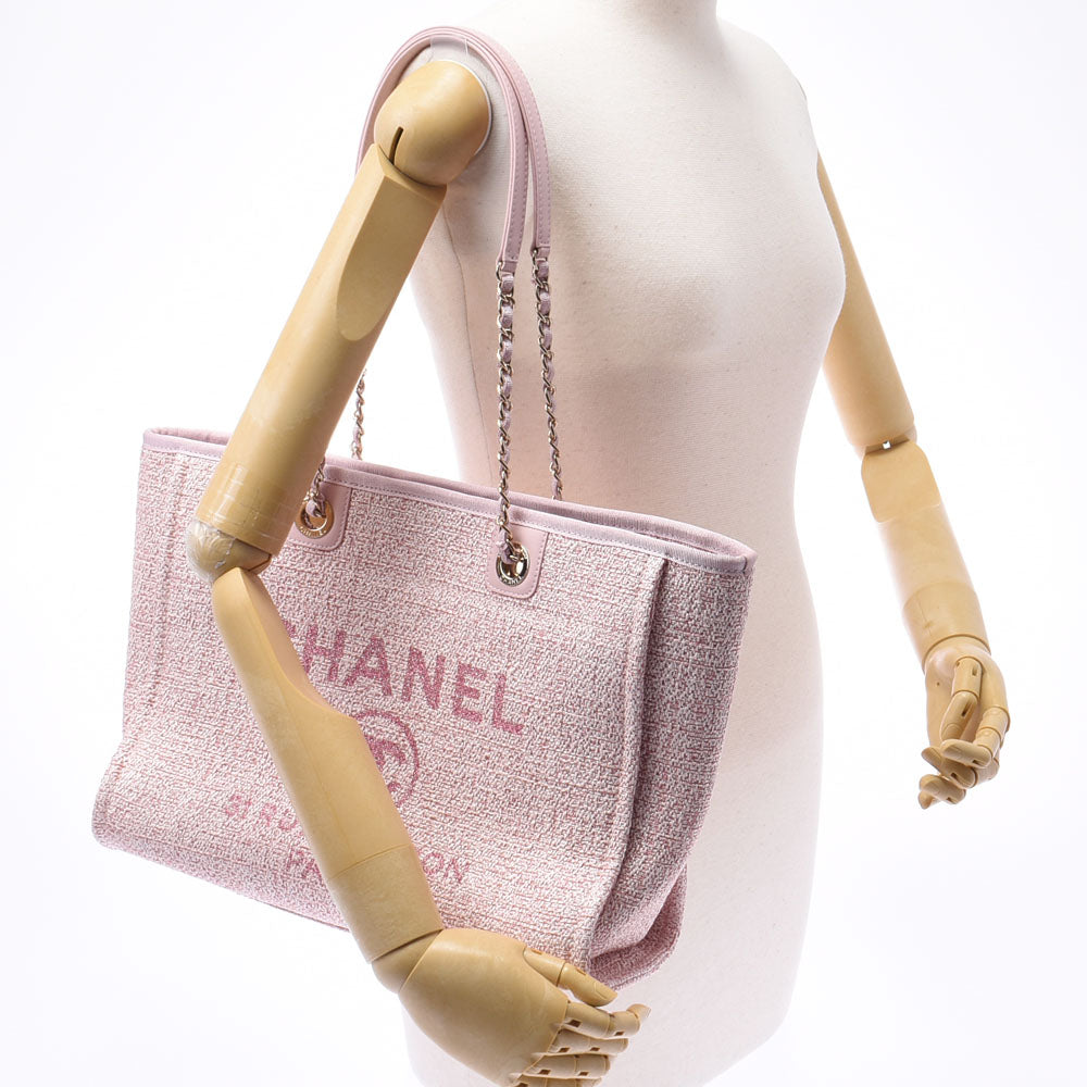 CHANEL シャネル ドーヴィル トート MM ピンク レディース ストロー/レザー トートバッグ 新品 銀蔵