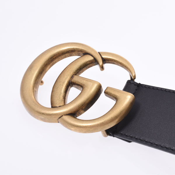 Gucci Gucci GG Marmont尺寸75厘米黑色古董金色金支架39766男士皮带未使用的金佐