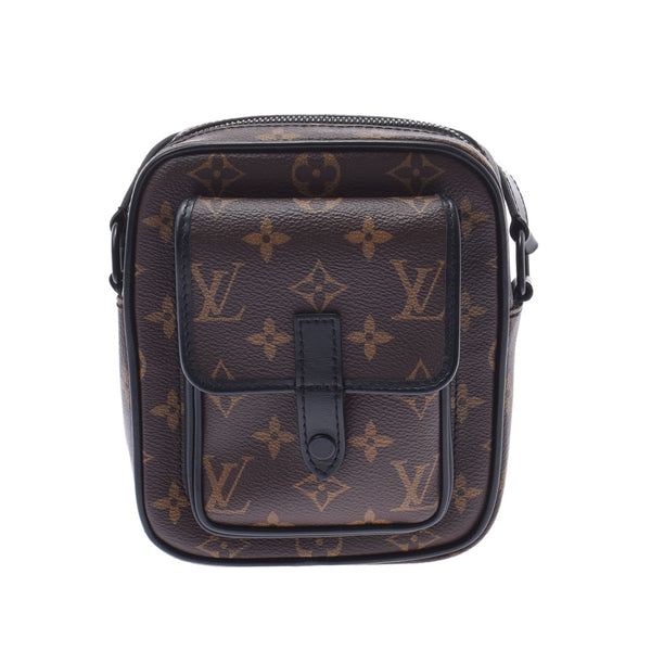 Louis Vuitton Louis Vuitton Monogram Makasa Cristopher Warleable Wallet Brown / Black M69404 Men Shoulder Bag AB Rank Used Silgrin