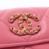 CHANEL Chanel Matrasse Small Flap Wallet Chanel 19 Pink Gold Bracket Ladies Lambskin Three Fold Wallet A Rank Used Ginzo