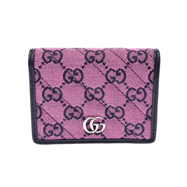 Gucci Gucci GG Malmont多色钱包粉红色466492女士GG帆布皮革Bi -fold Wallet未使用的Ginzo