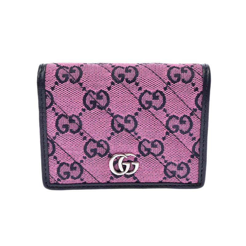 Gucci Gucci GG Malmont多色钱包粉红色466492女士GG帆布皮革Bi -fold Wallet未使用的Ginzo