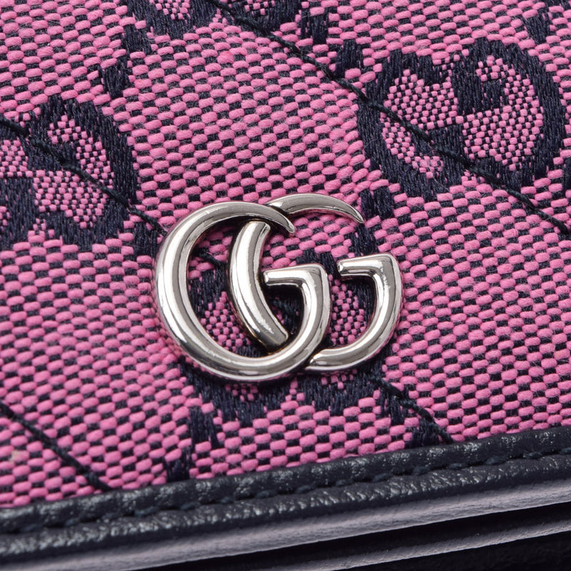 Gucci Gucci GG Malmont多色钱包粉红色466492女士GG帆布皮革Bi -fold Wallet未使用的Ginzo