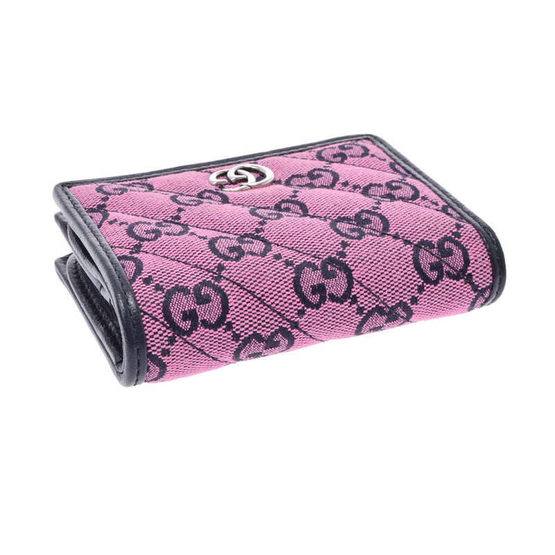 Gucci Gucci GG Malmont多色钱包粉红色466492女士GG帆布皮革Bi -fold Wallet未使用的Ginzo