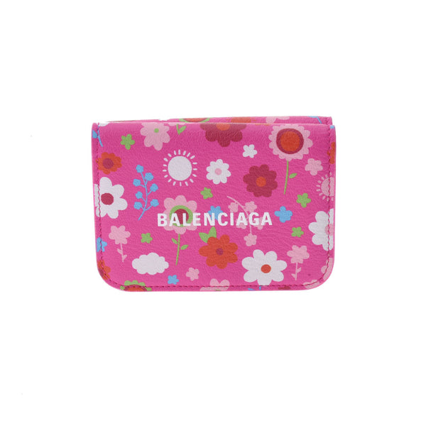 BALENCIAGA Balenciaga Cash Mini Wallet Flower Pink 593813 Unisex Calf Trilateral Wallet New Ginzo