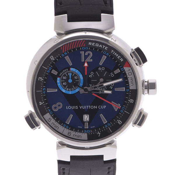 LOUIS VUITTON Louis Vuitton Tambul Regatta Chronograph LV Cup Q102D Men's SS/Rubber Watch Quartz Blue Dial A Rank Used Ginzo