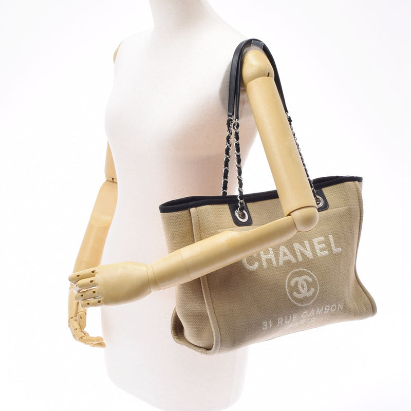 CHANEL シャネル ドーヴィル MM チェーントート ベージュ レディース キャンバス トートバッグ Bランク 中古 銀蔵