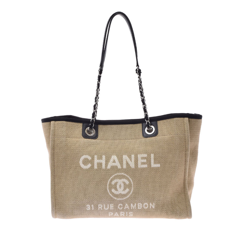 CHANEL シャネル ドーヴィル MM チェーントート ベージュ レディース キャンバス トートバッグ Bランク 中古 銀蔵