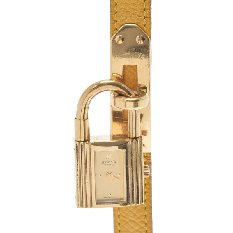 HERMES Hermes Kelly Watch Ladies GP/Leather Watch Quartz Champagne Dial AB Rank Used Ginzo