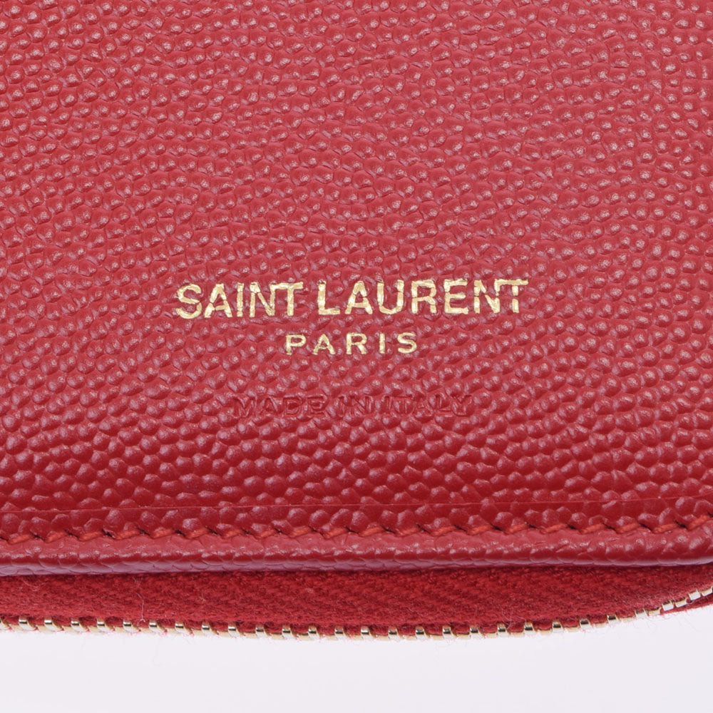 サンローランコンパクトフルジップウォレット Vステッチ 赤 ユニ  