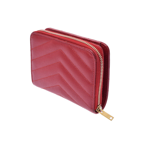 SAINT LAURENT Saint Laurent Compact Full Zip Wallet V Stitch Red Unisex Leather Bi -fold Wallet B Rank Used Ginzo