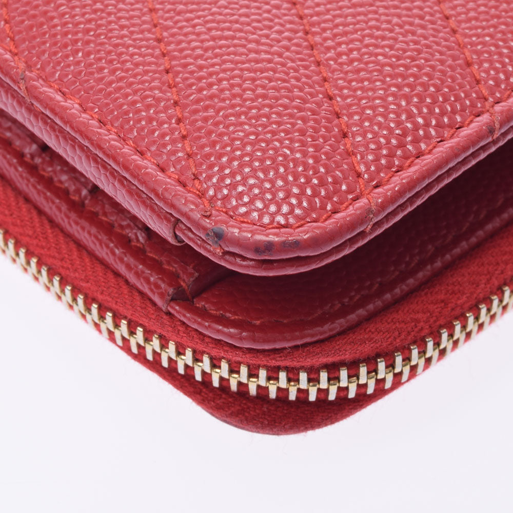 サンローランコンパクトフルジップウォレット Vステッチ 赤 ユニ  