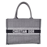 CHRISTIAN DIOR クリスチャンディオール ブックトートバッグ スモール ハウンドトゥース エンブロイダリー 白/黒 レディース キャンバス ハンドバッグ Aランク 中古 銀蔵