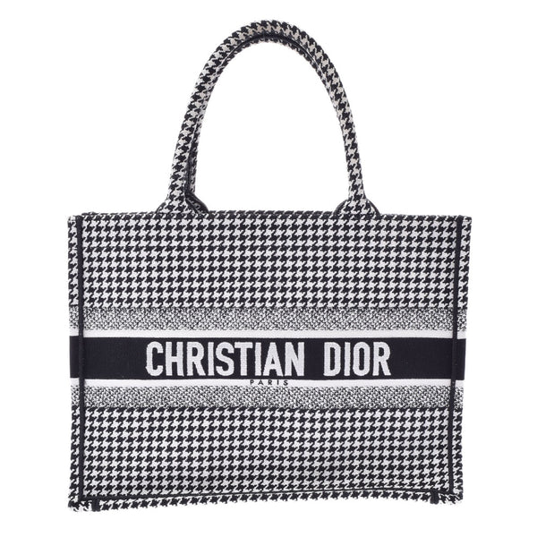 CHRISTIAN DIOR クリスチャンディオール ブックトートバッグ スモール ハウンドトゥース エンブロイダリー 白/黒 レディース キャンバス ハンドバッグ Aランク 中古 銀蔵